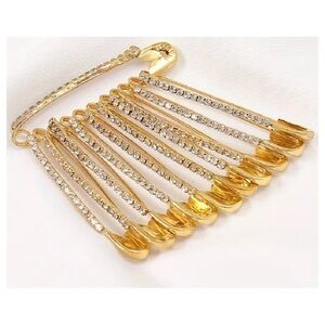 Gold Rhinestone Safety Pin Brooch Set (5 Pieces) Sweater Scarf Pins